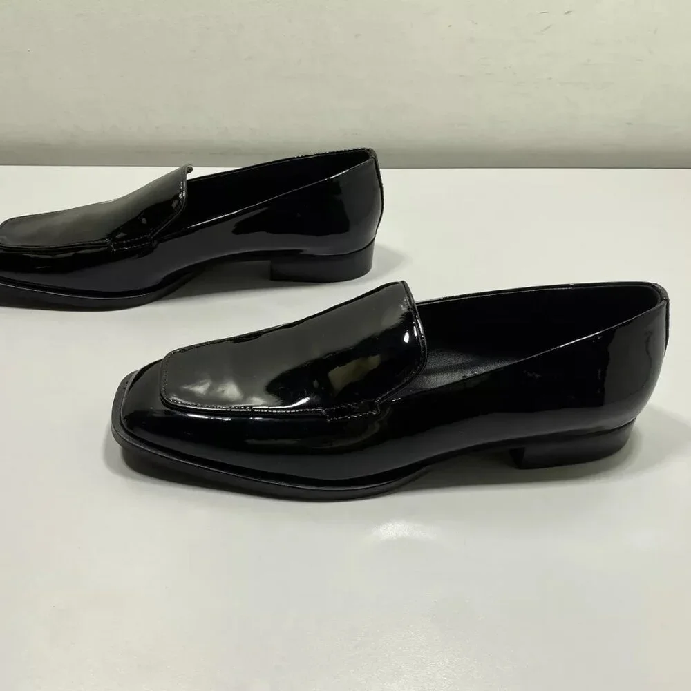 NEW MASSIMO DUTTI Mens Square Toe Loafers Size 7 Black Patent Leather